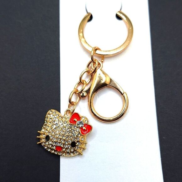 Gold hello kitty keychain Rhinestone bag charm luxury accessory - Picture 2 of 5